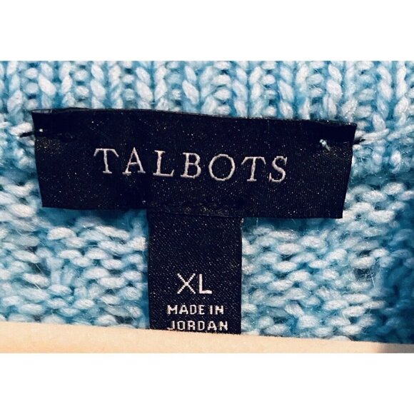 Talbots Sweater Womens XL Blue Textured Stitch Mock Neck Tunic Pullover Cozy - Picture 4 of 6